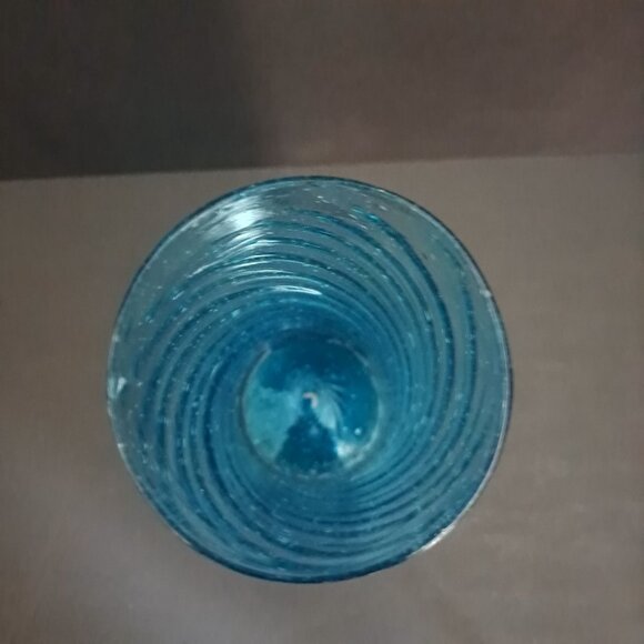 SOLD Hand Blown Blue Bubble Glass Tumbler 5 5/8" Swirl Optic Drinkware Art Glass - Picture 3 of 7